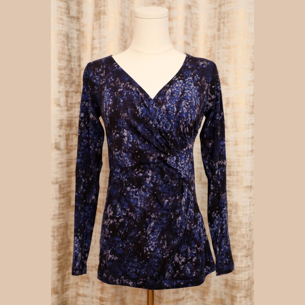 CAbi Blue and Purple Ruched Long Sleeved Shirt Style #673 Size S